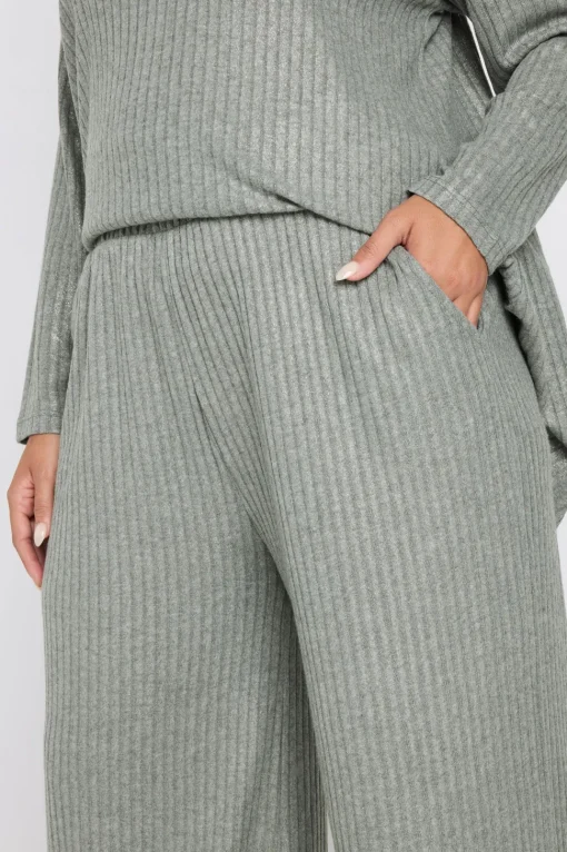 Ribbed Foil Wide Leg Trousers