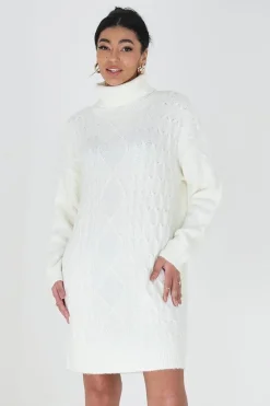 Roll Neck Cable Knit Jumper Dress
