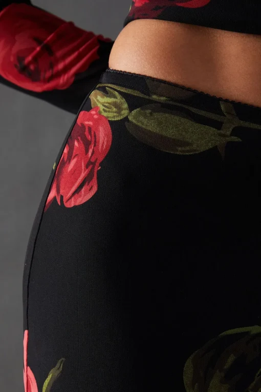 Rose Floral Mesh Bow Detail Midi Skirt