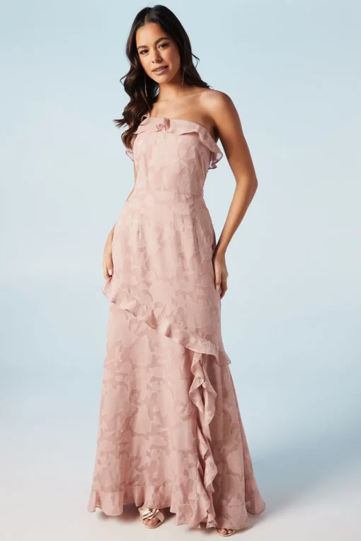 Rose Georgette One Shoulder Bridesmaids Dress