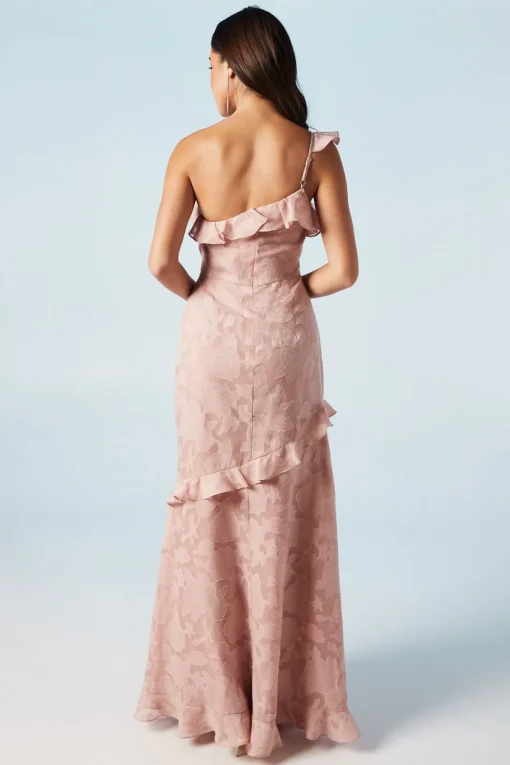 Rose Georgette One Shoulder Bridesmaids Dress