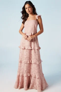 Rose Georgette V Neck Bridesmaids Dress