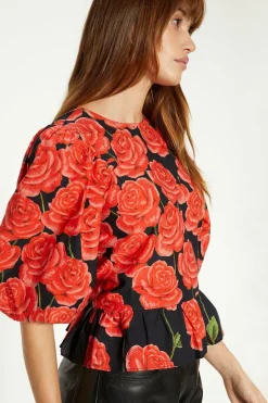 Rose Placement Puff Sleeve Top