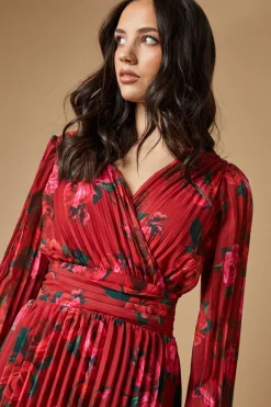 Rose printed Pleated Asymmetric Tiered Maxi Dress