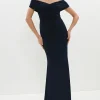 Ruched Bardot Fishtail Maxi Dress