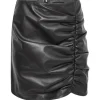 Ruched Real Leather Mini Skirt