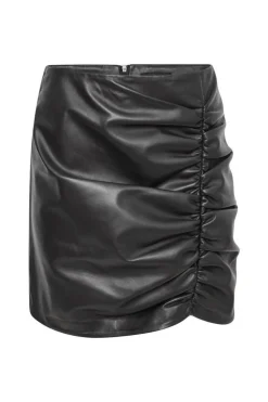 Ruched Real Leather Mini Skirt