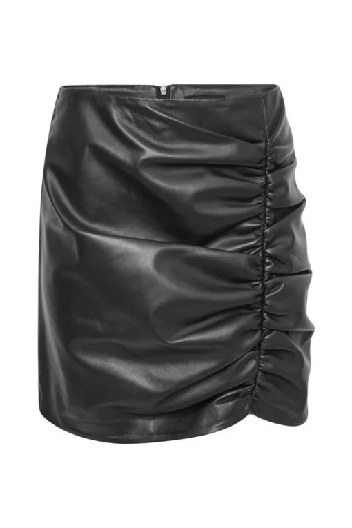 Ruched Real Leather Mini Skirt