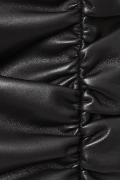 Ruched Real Leather Mini Skirt
