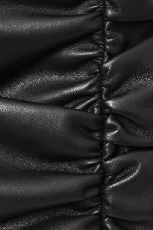 Ruched Real Leather Mini Skirt