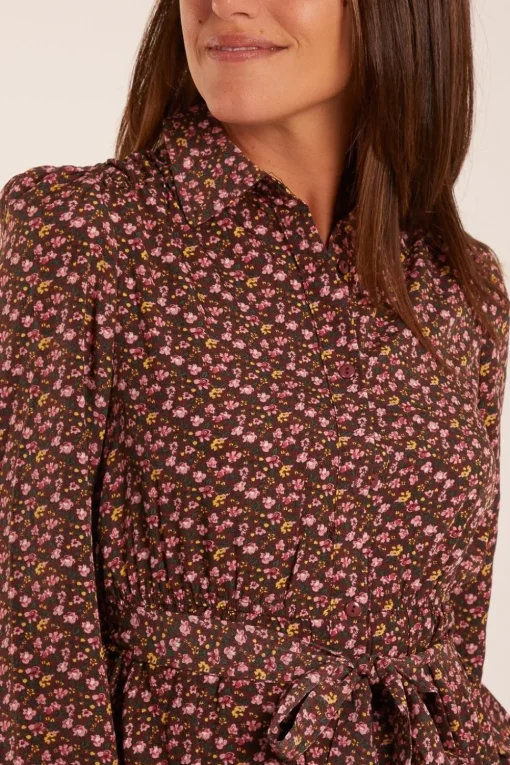 Ruched Shoulder Mini Shirt Dress