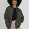 Ruched Sleeve Oversized Bomber Jacket