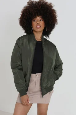 Ruched Sleeve Oversized Bomber Jacket