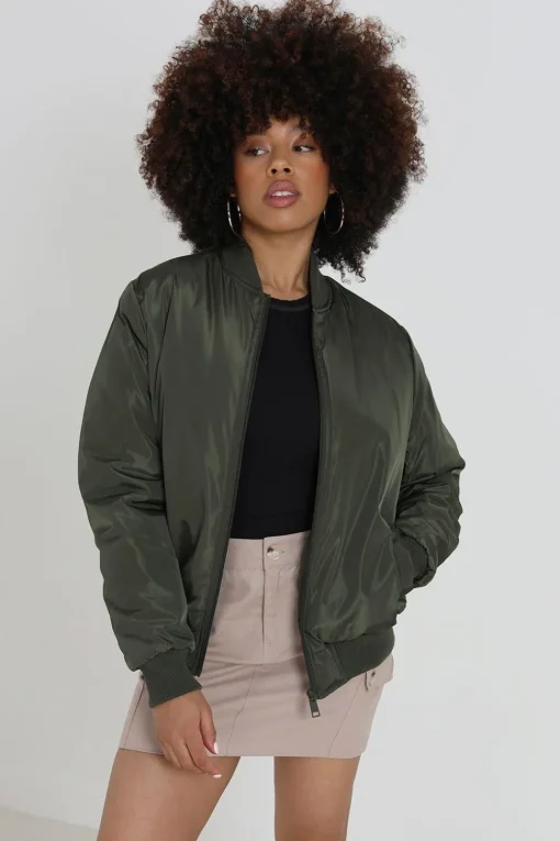 Ruched Sleeve Oversized Bomber Jacket