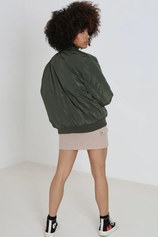 Ruched Sleeve Oversized Bomber Jacket