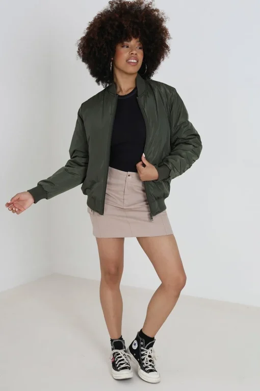 Ruched Sleeve Oversized Bomber Jacket