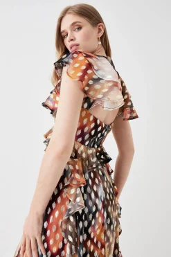 Ruffle Detail Metallic Maxi Dress