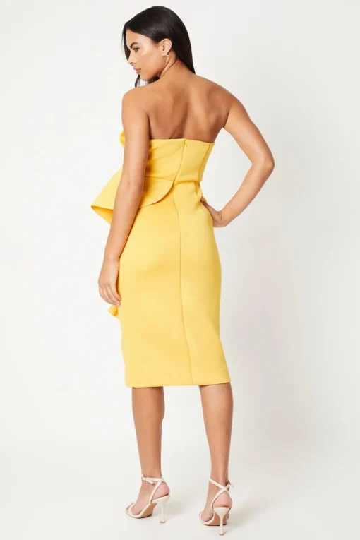 Ruffle Front Pleat Detail Bandeau Pencil Dress