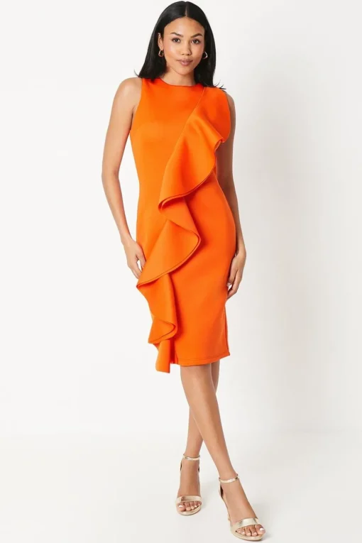 Ruffle Front Scuba Pencil Dress