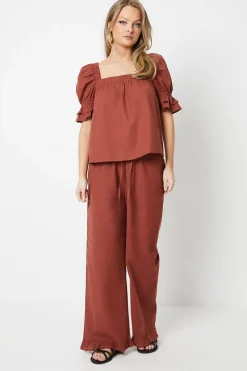 Ruffle Hem Wide Leg Trouser