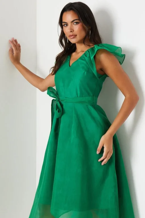 Ruffle Shoulder High-low Dress