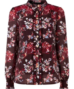 Ruffle-Front Floral Blouse