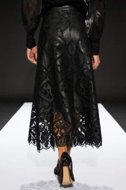 Runway 1.8.1.8 Faux Leather Laser Cut Trim Skirt