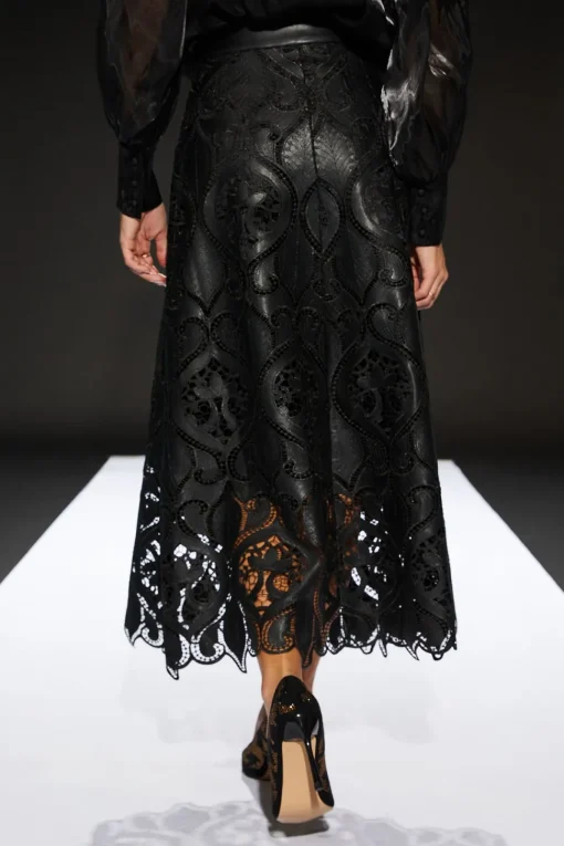 Runway 1.8.1.8 Faux Leather Laser Cut Trim Skirt