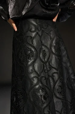 Runway 1.8.1.8 Faux Leather Laser Cut Trim Skirt
