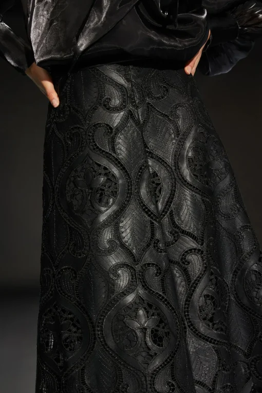 Runway 1.8.1.8 Faux Leather Laser Cut Trim Skirt