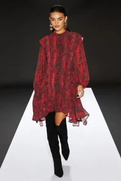 Runway 1.8.1.8 Snake Print Pleat Detail Mini Dress