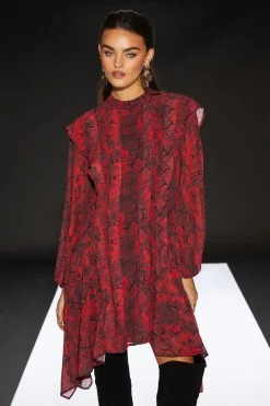 Runway 1.8.1.8 Snake Print Pleat Detail Mini Dress