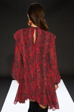 Runway 1.8.1.8 Snake Print Pleat Detail Mini Dress