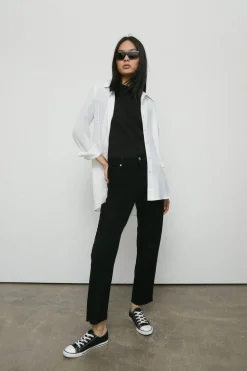 94s Denim Stretch Straight Leg Raw Hem Jeans