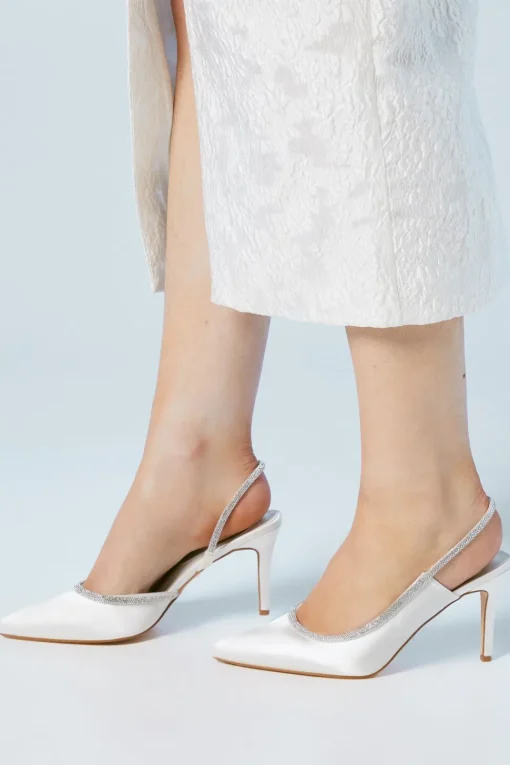 Sabrina Bridal Satin Diamante Trim Slingback High Stiletto Court Shoes