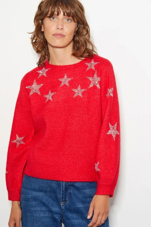 Sabrina Embellished Star Jumper Red