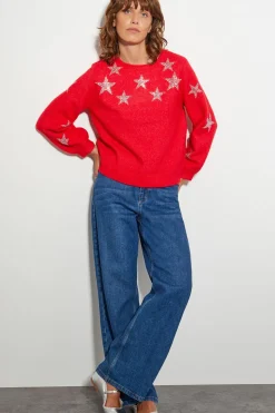 Sabrina Embellished Star Jumper Red