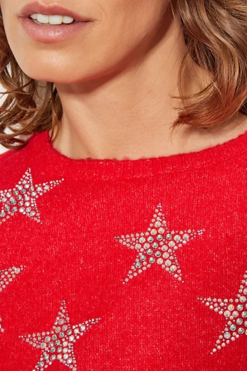 Sabrina Embellished Star Jumper Red