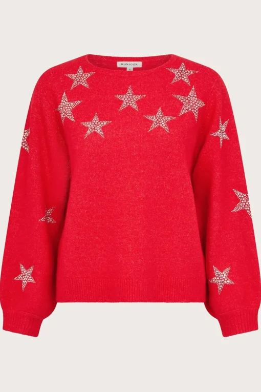 Sabrina Embellished Star Jumper Red