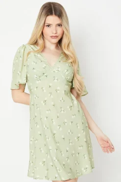 Sage Floral Empire Mini Dress