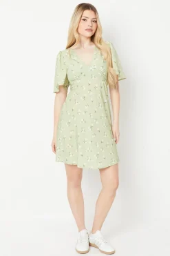 Sage Floral Empire Mini Dress