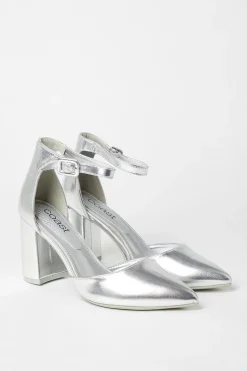 Saoirse Covered Buckle Open High Block Heel Court Shoes