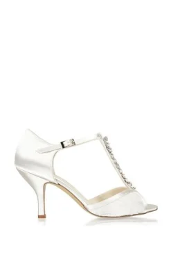 Satin and Lace 'Beth' High Heel Crystal T-bar Shoes