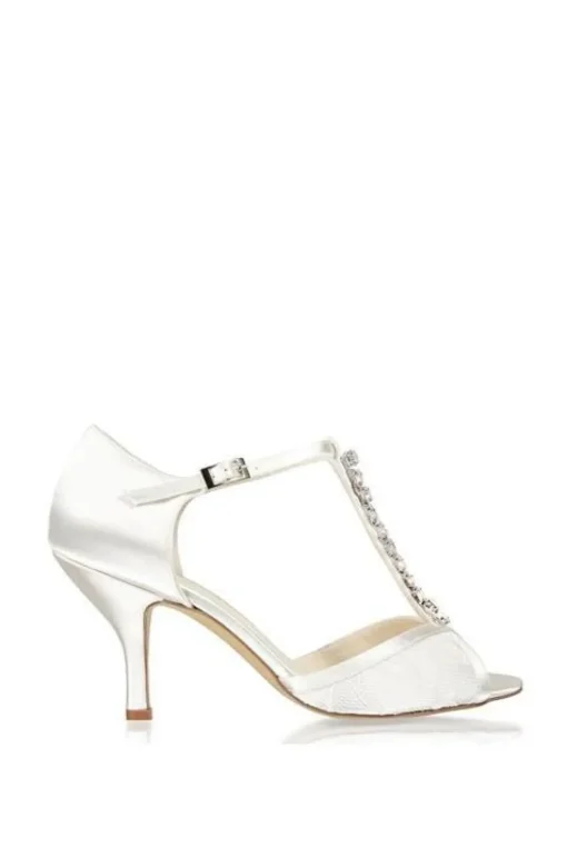 Satin and Lace 'Beth' High Heel Crystal T-bar Shoes
