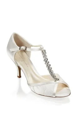 Satin and Lace 'Beth' High Heel Crystal T-bar Shoes