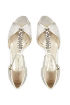 Satin and Lace 'Beth' High Heel Crystal T-bar Shoes