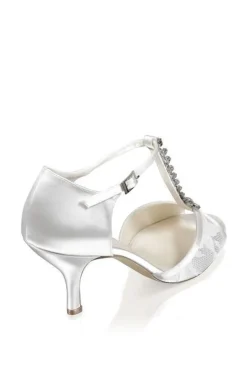 Satin and Lace 'Beth' High Heel Crystal T-bar Shoes