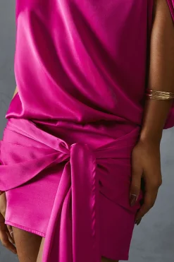 Satin Asymmetric Off Shoulder Tie Skirt Mini Dress