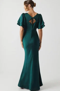 Satin Back Crepe Double Sleeve Bridesmaid Dress