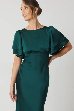 Satin Back Crepe Double Sleeve Bridesmaid Dress